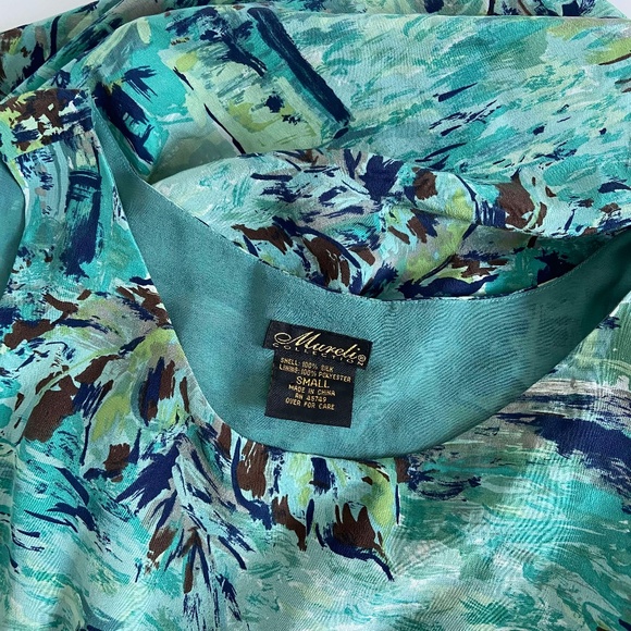 100% SILK MAXI DRESS SUMMER BEACHY VACATION PAINTED RESORTWEAR TROPICAL ABSTRACT - Picture 3 of 8